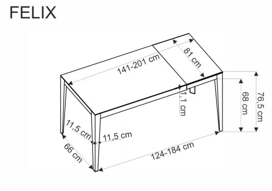 Rozkladací jedálenský stôl FELIX 141(201)x81 sivý mramor/čierna
