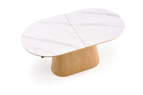 Rozkládací jídelní stůl SIRIUS 160(240)x90 bílý mramor / přírodní