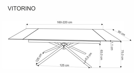 Rozkladací jedálenský stôl VITORINO 160(220)x90 biely mramor/čierna