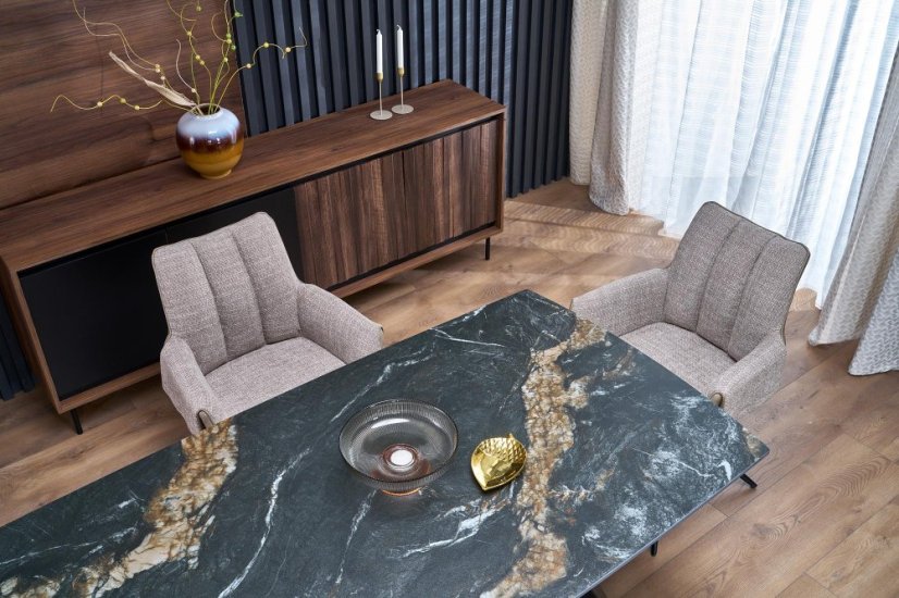 Rozkládací jídelní stůl ARMANI 165(241)x90 černý mramor/černá