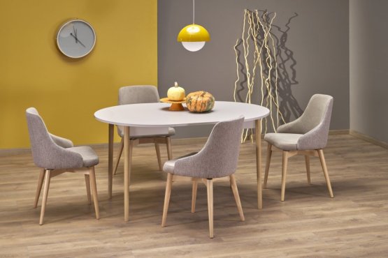 Rozkladací jedálenský stôl PIVOT 102(142)x102 kašmír/prírodný