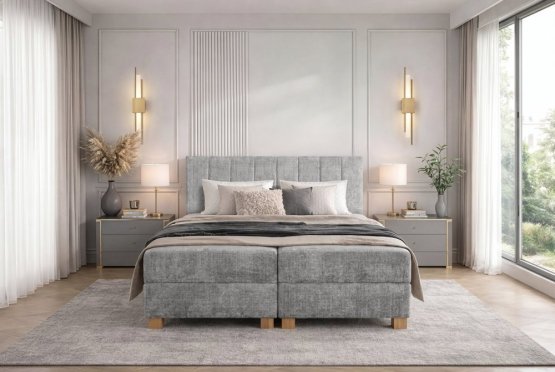 Kontinentální postel LARGO s úložným prostorem a matrací 160×200 šedá