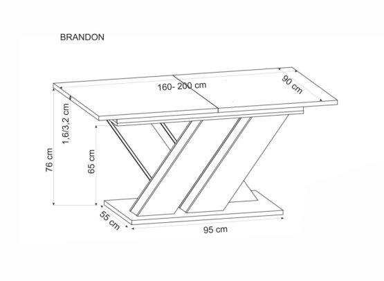 Rozkladací jedálenský stôl BRANDON 160(200)x90 kašmír/dub cremona
