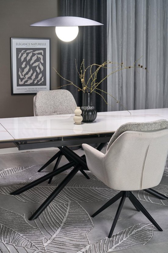 Rozkládací jídelní stůl VITORINO 160(220)x90 bílý mramor/černá