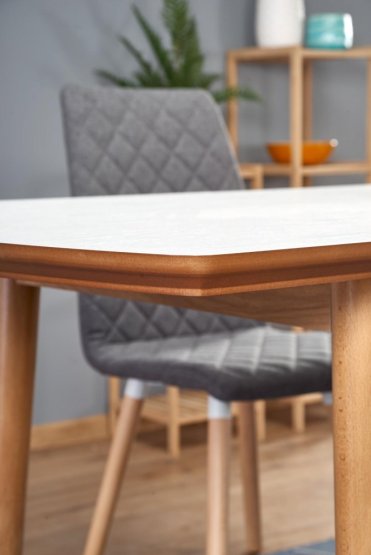 Rozkládací jídelní stůl BARRET 90(190)x80 bílý mat/dub lefkas