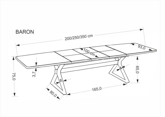 Rozkladací jedálenský stôl BARON 200(350)x100 orech/čierna