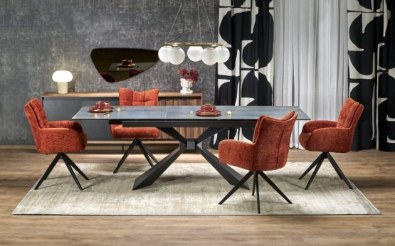 Rozkladací jedálenský stôl LUCIANO 180(230)x90 modrý mramor/čierny