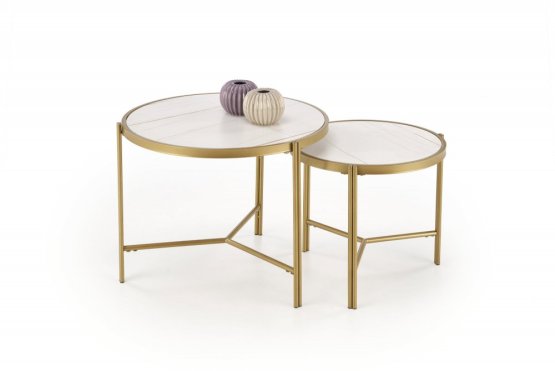 Konferenční stolek FATIMA - sada 2 ks bílý mramor/zlatý