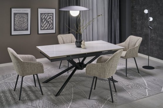 Rozkladací jedálenský stôl VITORINO 160(220)x90 biely mramor/čierna