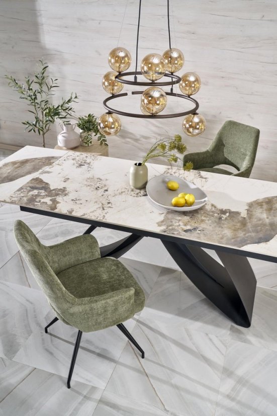 Rozkládací jídelní stůl HILARIO bílý mramor/černý