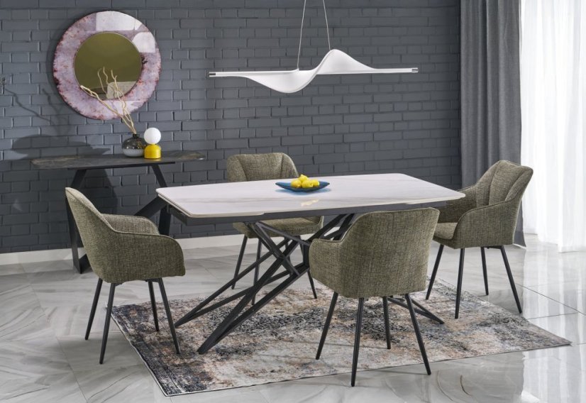 Rozkládací jídelní stůl ALFREDO 160(240)x91 bílý mramor/černá