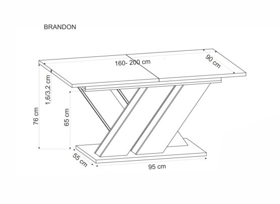 Rozkladací jedálenský stôl BRANDON 160(200)x90 dub wotan/čierny