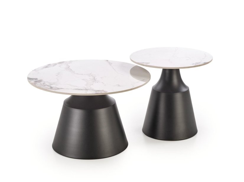 Konferenční stolek MAGNETA - set 2 ks bílý mramor/černá