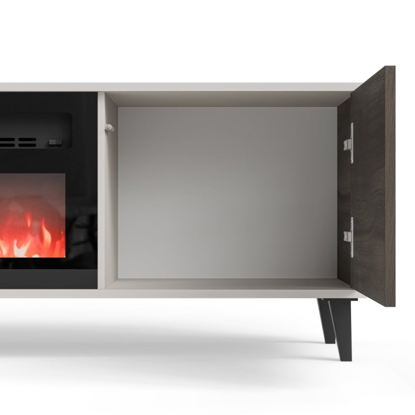 Televizní stolek RANDOM 2 RTV 180 s krbem kašmír/ořech/černý