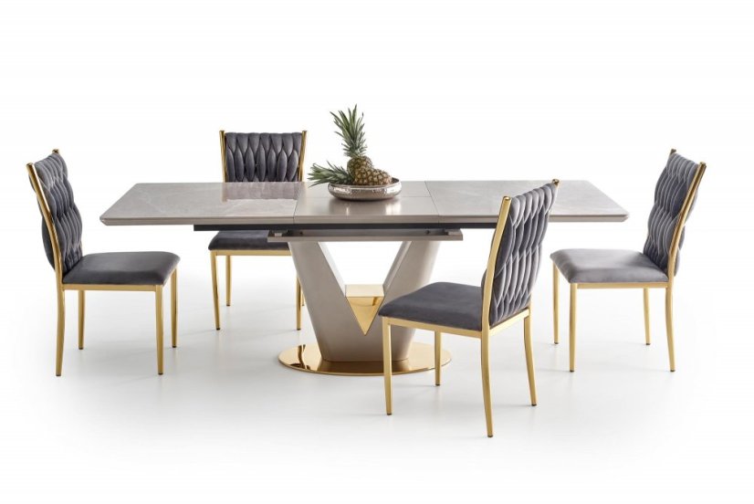 Rozkládací jídelní stůl VALENTINO 160(220)x90 šedý/zlatý