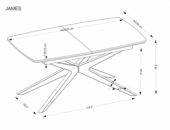 Rozkladací jedálenský stôl JAMES 160(220)x90 prírodná/čierna