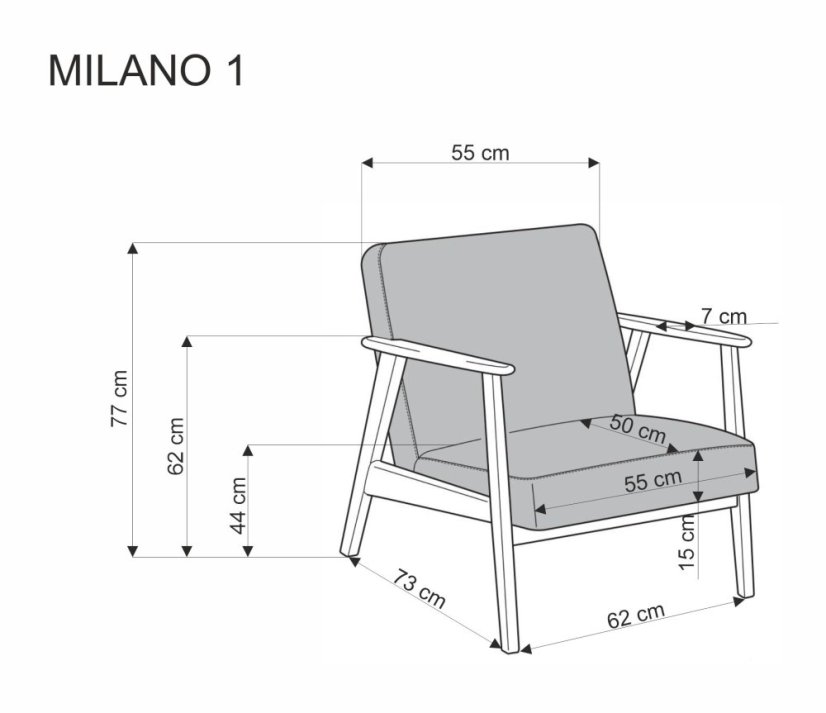Křeslo MILANO 1S béžové/tmavý ořech