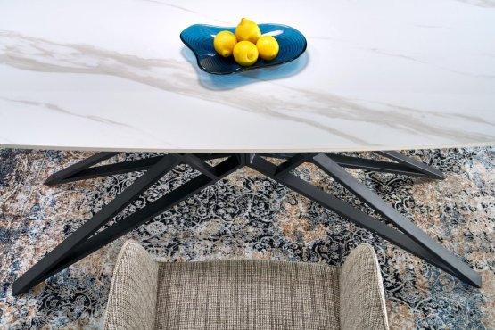 Rozkladací jedálenský stôl ALFREDO 160(240)x91 biely mramor/čierna