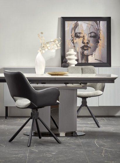 Rozkladací jedálenský stôl DANCAN 160(220)x90 biely mramor/sivá