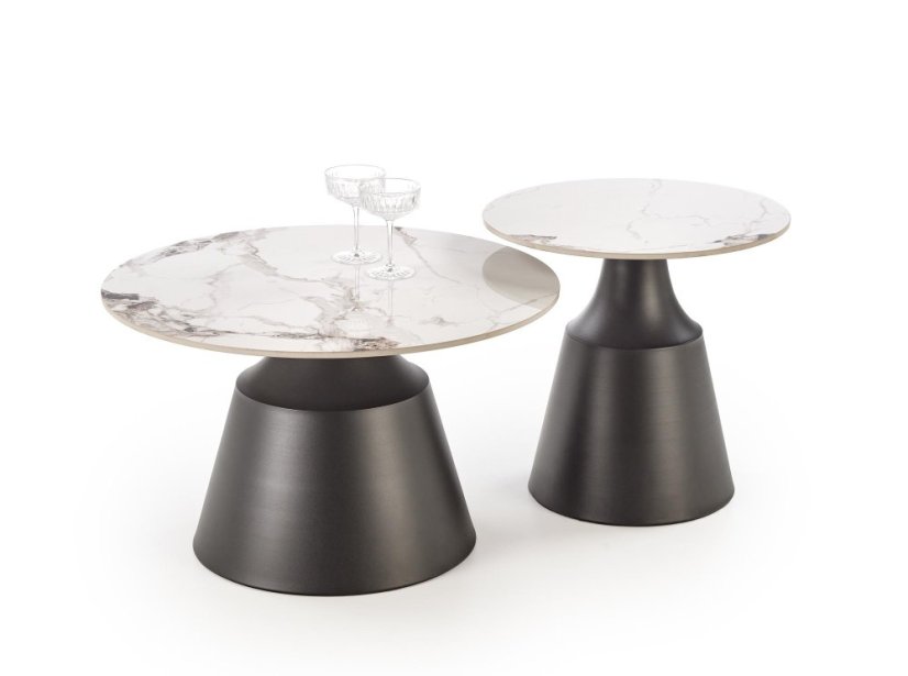 Konferenční stolek MAGNETA - set 2 ks bílý mramor/černá