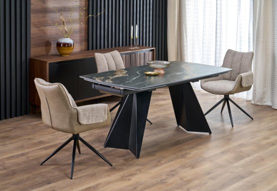 Rozkladací jedálenský stôl ARMANI 165(241)x90 čierny mramor/čierna