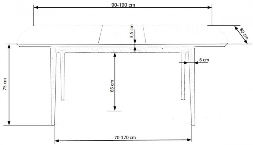 Rozkládací jídelní stůl BARRET 90(190)x80 bílý mat/dub lefkas