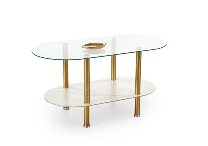 Konferenčný stolík DUCAT biely mramor/sklo/zlatý