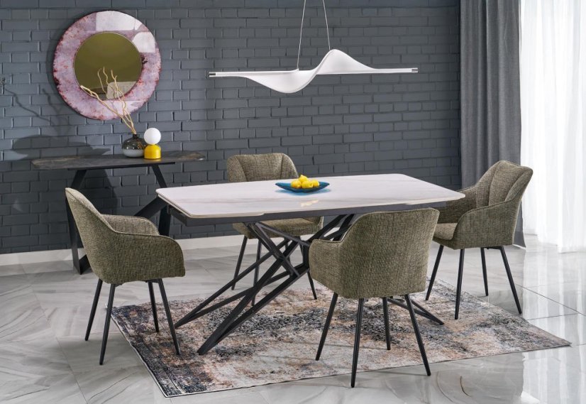 Rozkládací jídelní stůl ALFREDO 160(240)x91 bílý mramor/černá