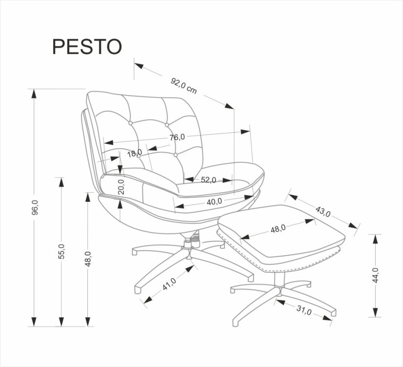 Čalúnené kreslo PESTO s podnožkou sivé