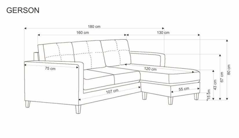 Pohovka GERSON s podnožkou šedá