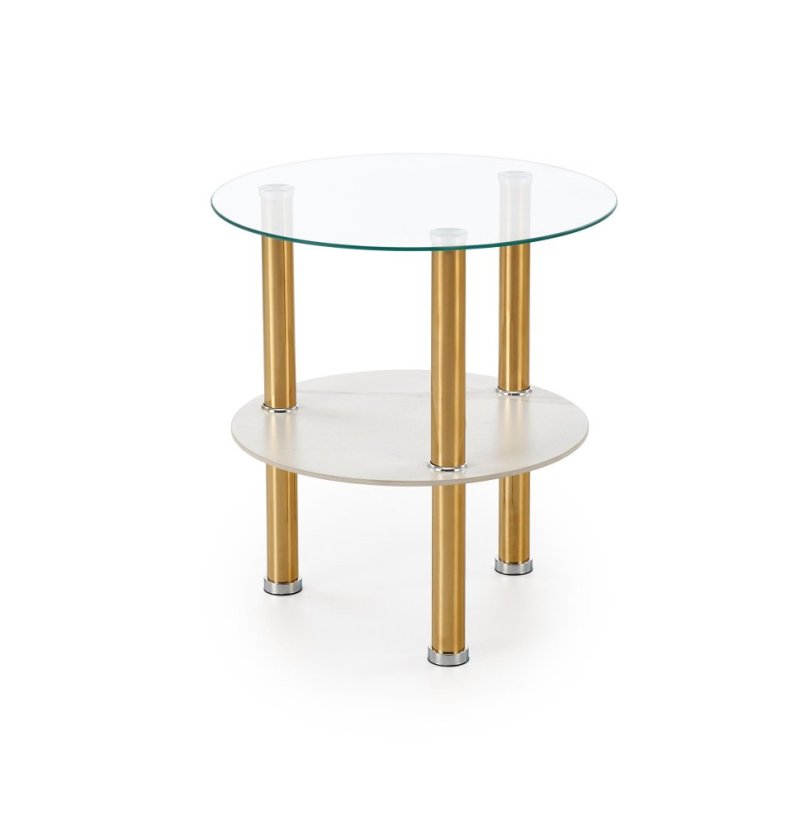 Konferenčný stolík DUCAT S biely mramor/sklo/zlatý