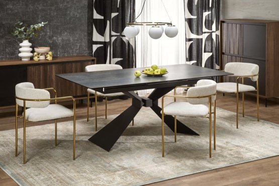 Rozkladací jedálenský stôl LUCIANO 180(230)x90 modrý mramor/čierny