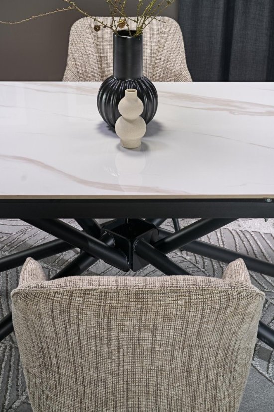 Rozkládací jídelní stůl VITORINO 160(220)x90 bílý mramor/černá