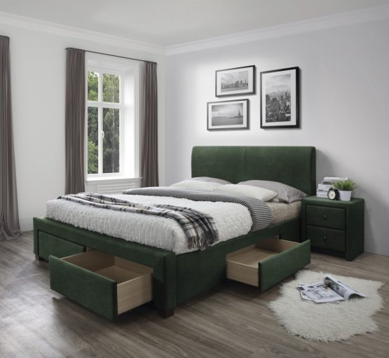 Posteľ MODENA 3 so zásuvkami 160x200 tmavo zelená
