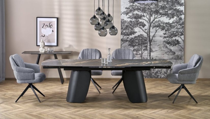 Rozkládací jídelní stůl FORUM 180(260)x90 černý mramor/černý