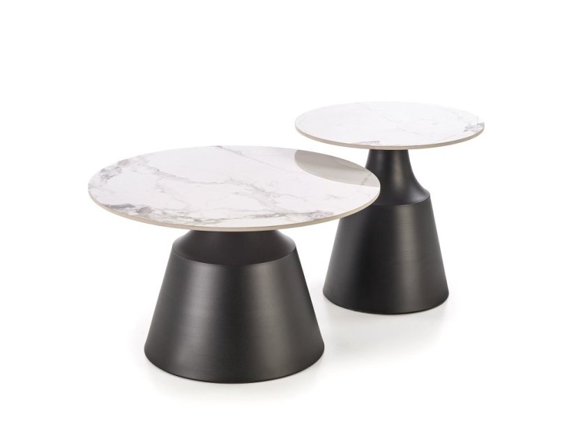 Konferenční stolek MAGNETA - set 2 ks bílý mramor/černá