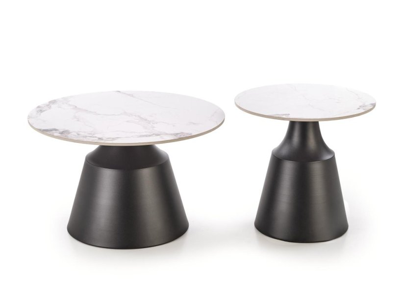 Konferenční stolek MAGNETA - set 2 ks bílý mramor/černá