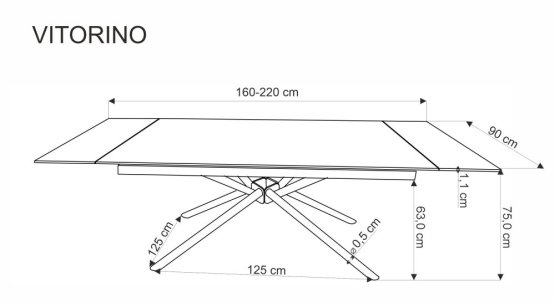 Rozkladací jedálenský stôl VITORINO 160(220)x90 čierny mramor/čierna