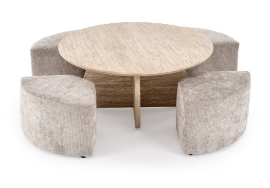 Konferenční stolek NUGAT s taburety travertin / světle šedá