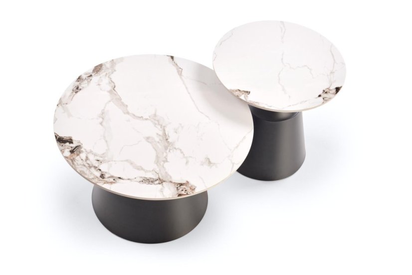 Konferenční stolek MAGNETA - set 2 ks bílý mramor/černá