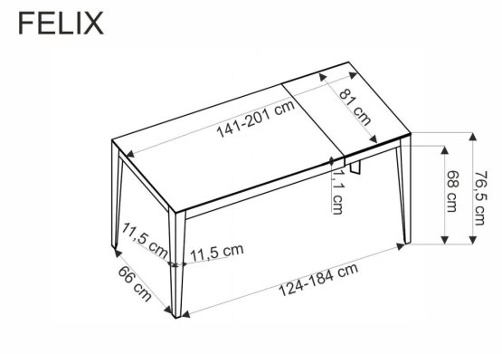 Rozkladací jedálenský stôl FELIX 141(201)x81 biely mramor/čierna