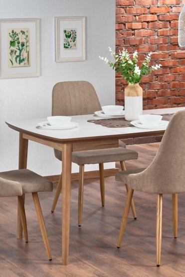 Rozkládací jídelní stůl BARRET 90(190)x80 bílý mat/dub lefkas