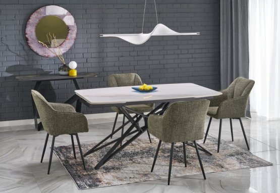 Rozkladací jedálenský stôl ALFREDO 160(240)x91 biely mramor/čierna