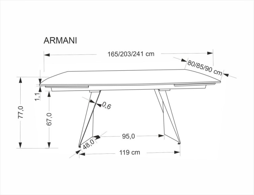 Rozkládací jídelní stůl ARMANI 165(241)x90 černý mramor/černá