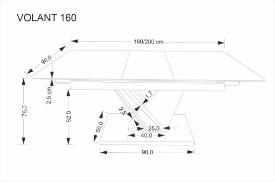 Rozkladací jedálenský stôl VOLANT 160(180)x90 čierny mramor/dub zlatý/čierna