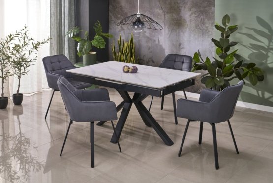 Rozkladací jedálenský stôl PLATAN 140(180)x85 biely mramor/čierny