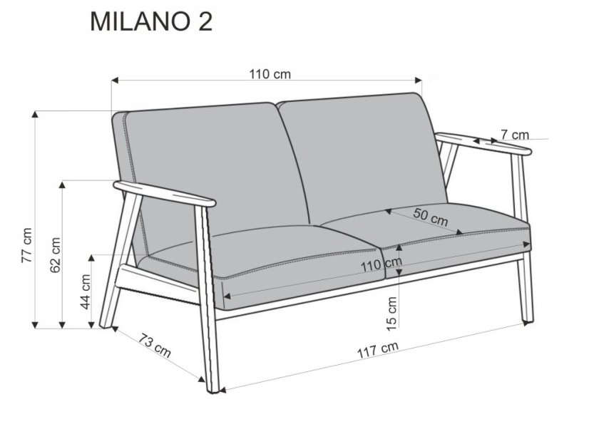 Dvojmiestna pohovka MILANO 2S zelená/tmavý orech