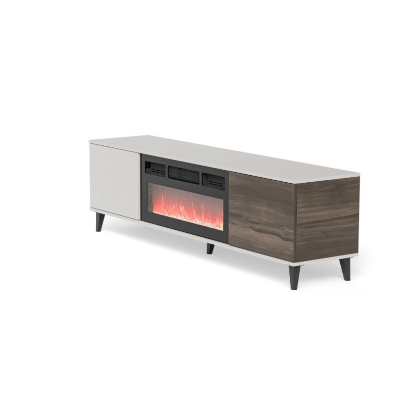 Televizní stolek RANDOM 2 RTV 180 s krbem kašmír/ořech/černý