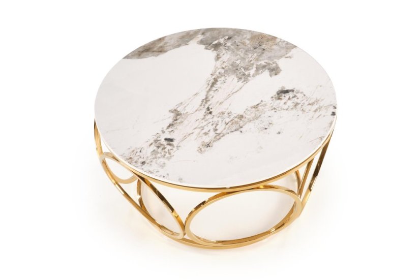 Konferenčný stolík VENUS 2 biely mramor/zlatý