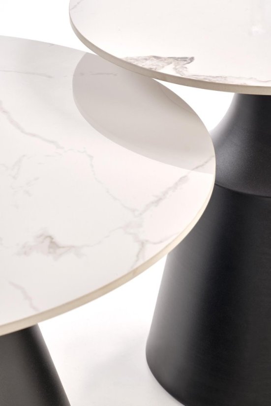 Konferenční stolek MAGNETA - set 2 ks bílý mramor/černá